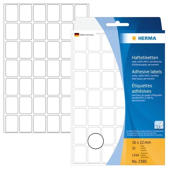 HERMA nálepky ruční aplikace 16 x 22 bílé mm, 1344 kusů.