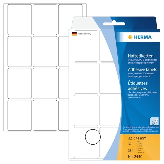 HERMA etiketa ruční 32 x 41 bílá mm, 384 kusy.