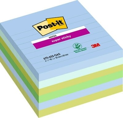 3M Připomínky Post-it super lepivé 101 x 101 s linkami Oasis - 6 balení