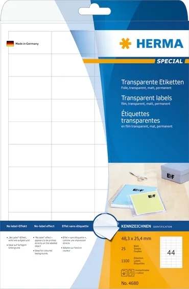 HERMA označovací fólie 48,3 x 25,4 průsvitně matné mm, 1100 kusů.