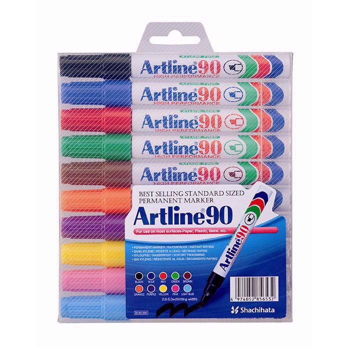 Artline Marker 90, sada 10 různobarevných fixů.