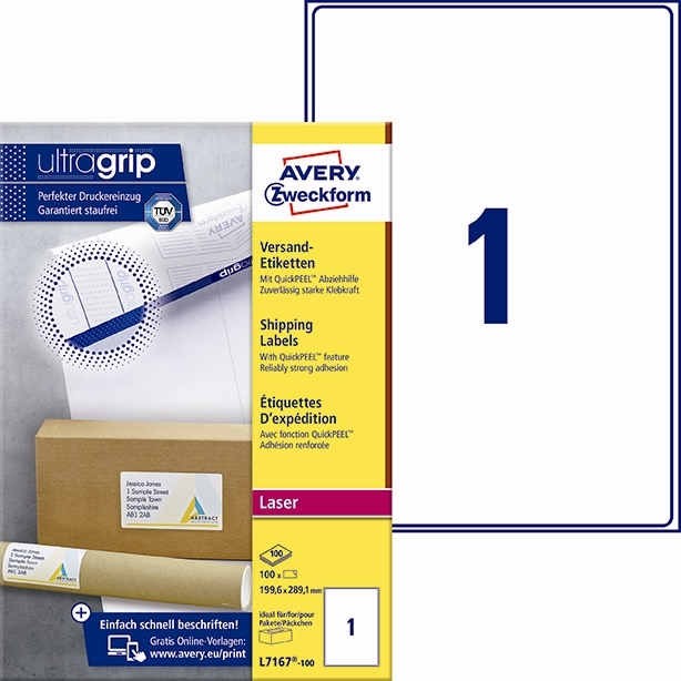 Avery L7167-100 Shipping Labels 199,6 x 289,1 mm QP+UG mm, 1 ks.